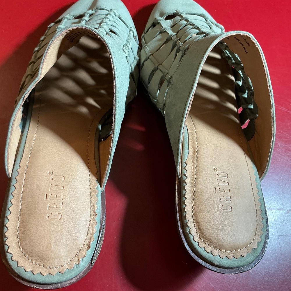 Mule Slides 8 leather woven Sage Green Slip-On Clogs Coastal Boho Resort Crevo - Picture 8 of 15